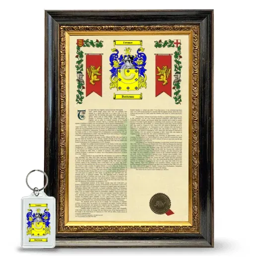 Buttrum Framed Armorial History and Keychain - Heirloom