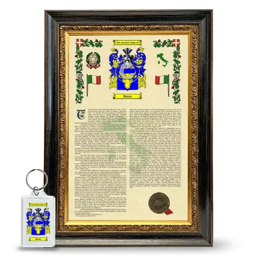 Buzza Framed Armorial History and Keychain - Heirloom
