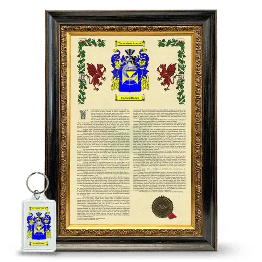Cadwallader Framed Armorial History and Keychain - Heirloom