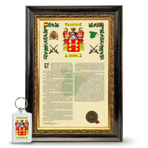 Castrellon Framed Armorial History and Keychain - Heirloom