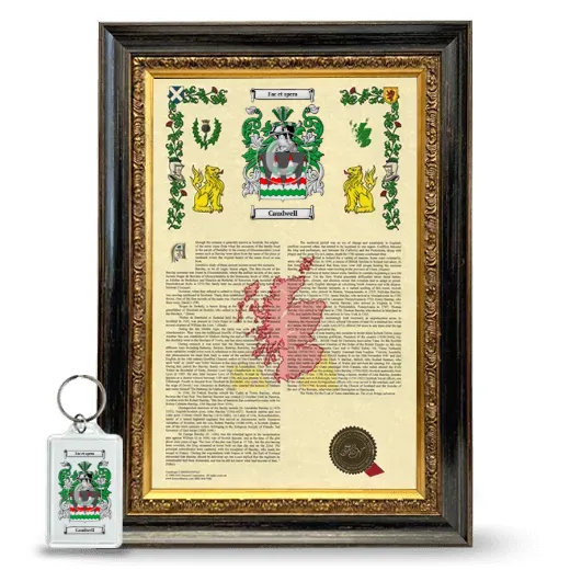 Caudwell Framed Armorial History and Keychain - Heirloom