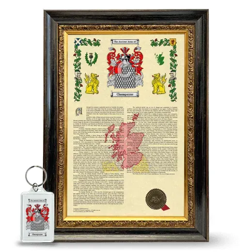 Champayne Framed Armorial History and Keychain - Heirloom