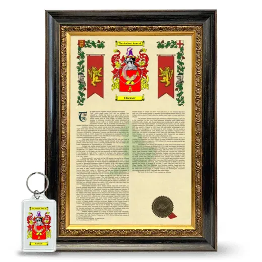 Chesser Framed Armorial History and Keychain - Heirloom