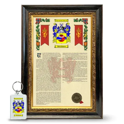Christiansen Framed Armorial History and Keychain - Heirloom