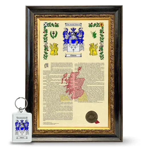 Clinton Framed Armorial History and Keychain - Heirloom