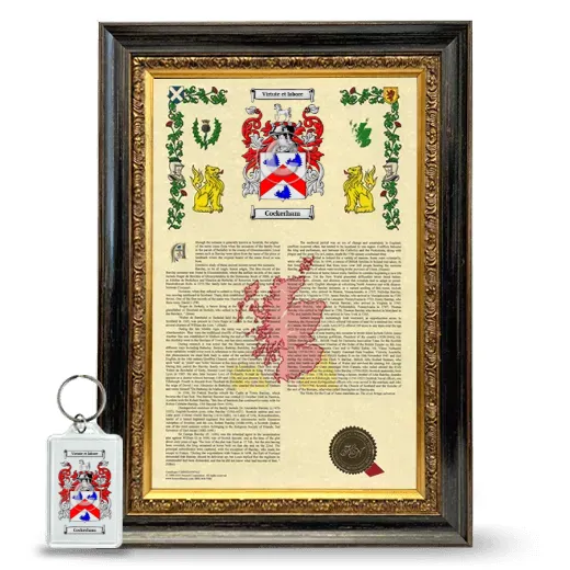 Cockerham Framed Armorial History and Keychain - Heirloom