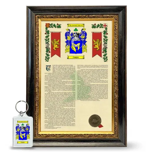 Conyer Framed Armorial History and Keychain - Heirloom