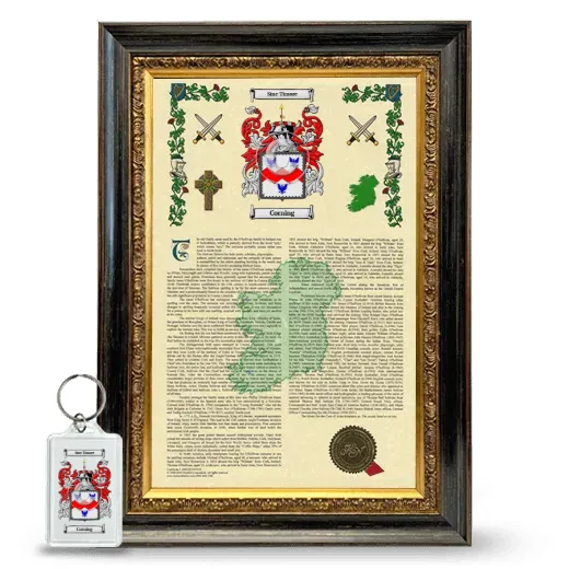 Corning Framed Armorial History and Keychain - Heirloom