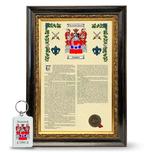 Cousinet Framed Armorial History and Keychain - Heirloom