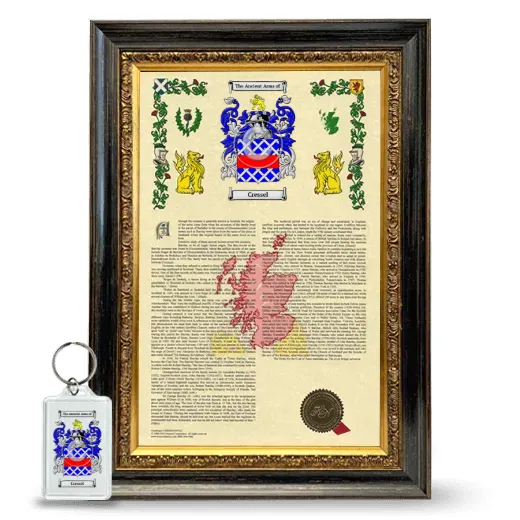 Cressel Framed Armorial History and Keychain - Heirloom