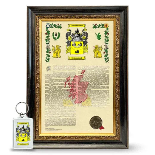 Cruickshank Framed Armorial History and Keychain - Heirloom