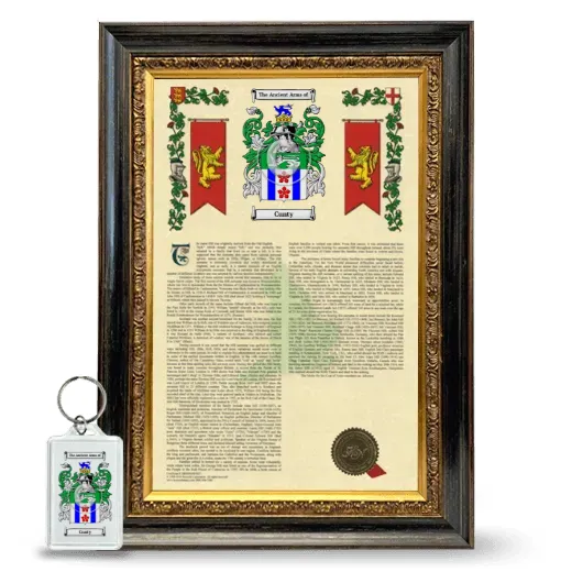 Cunty Framed Armorial History and Keychain - Heirloom