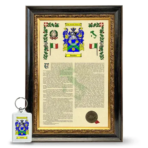 Damien Framed Armorial History and Keychain - Heirloom