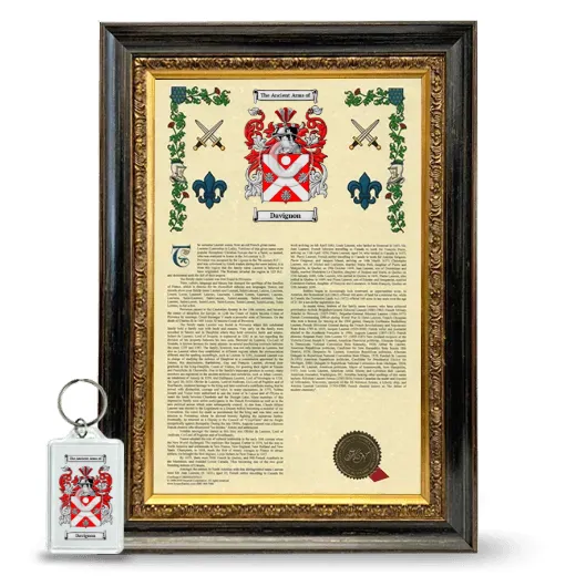 Davignon Framed Armorial History and Keychain - Heirloom