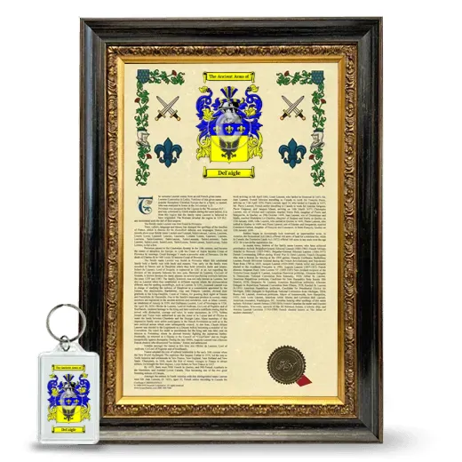 Del'aigle Framed Armorial History and Keychain - Heirloom