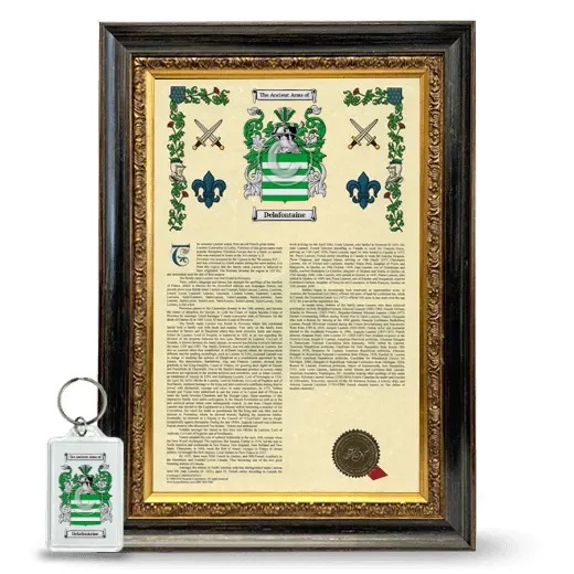 Delafontaine Framed Armorial History and Keychain - Heirloom