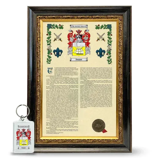Denaut Framed Armorial History and Keychain - Heirloom