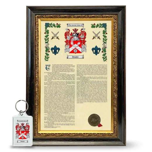 Desaire Framed Armorial History and Keychain - Heirloom