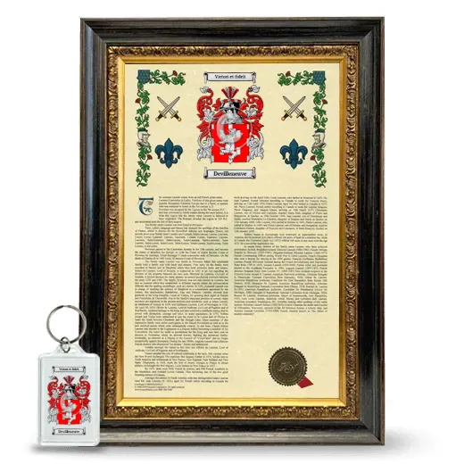 Devilleneuve Framed Armorial History and Keychain - Heirloom