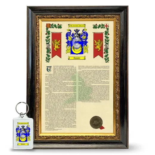 Dossett Framed Armorial History and Keychain - Heirloom