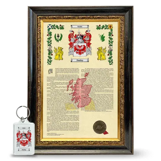 Dunlap Framed Armorial History and Keychain - Heirloom