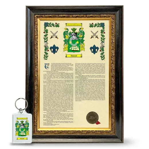 Durand Framed Armorial History and Keychain - Heirloom