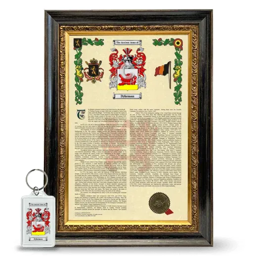 Dykeman Framed Armorial History and Keychain - Heirloom