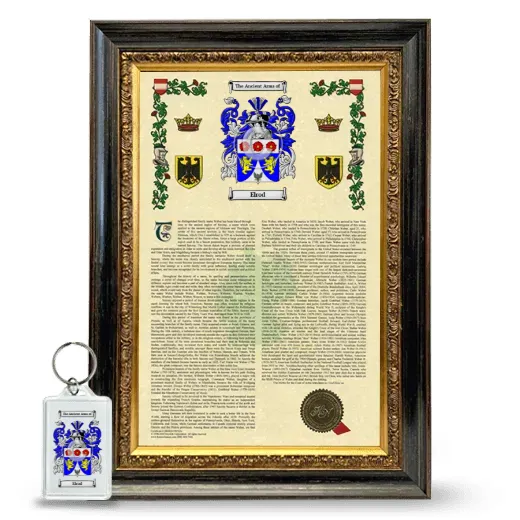 Elrod Framed Armorial History and Keychain - Heirloom