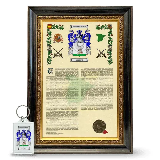 Esquivel Framed Armorial History and Keychain - Heirloom