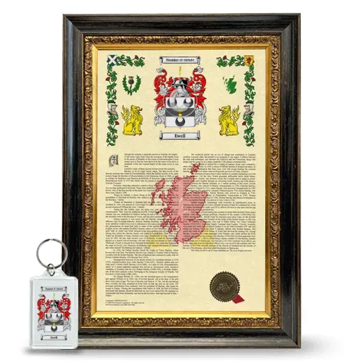 Ewell Framed Armorial History and Keychain - Heirloom