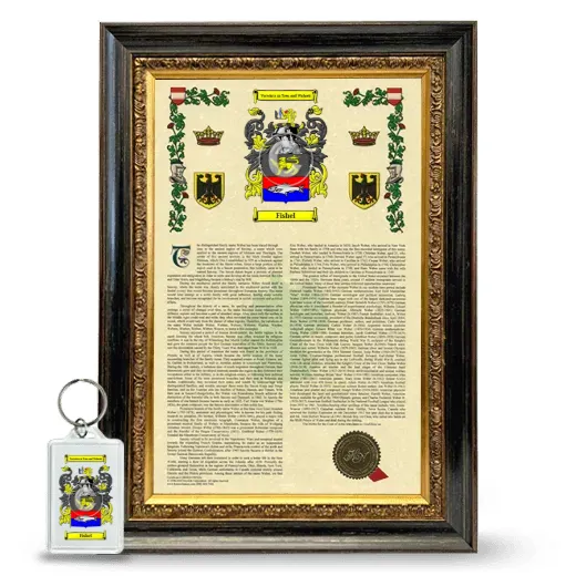 Fishel Framed Armorial History and Keychain - Heirloom