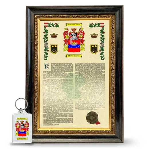 Fleischhacker Framed Armorial History and Keychain - Heirloom
