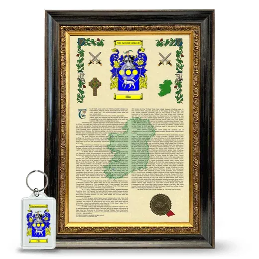 Flin Framed Armorial History and Keychain - Heirloom