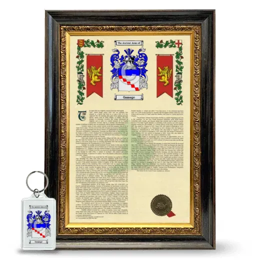 Gamage Framed Armorial History and Keychain - Heirloom