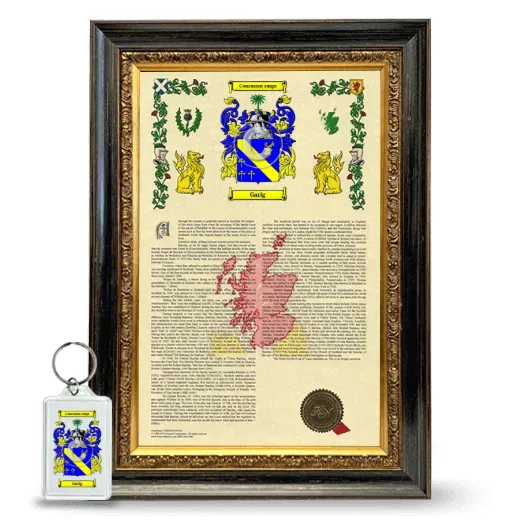 Garig Framed Armorial History and Keychain - Heirloom