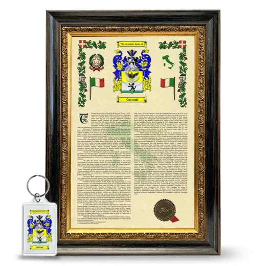 Gattoni Framed Armorial History and Keychain - Heirloom