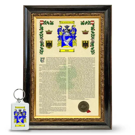 Geiss Framed Armorial History and Keychain - Heirloom