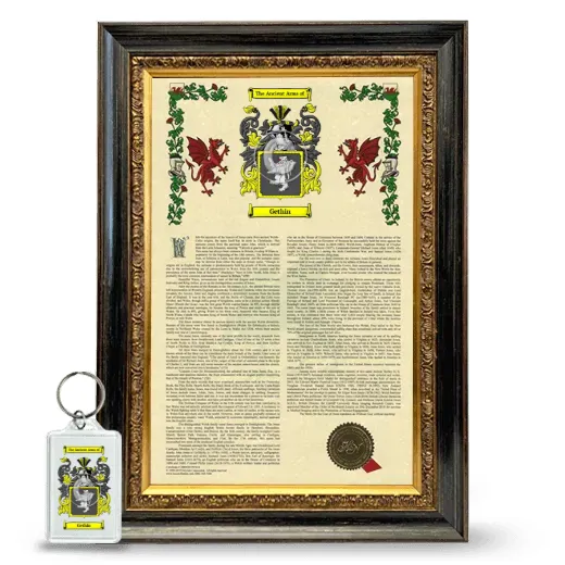 Gethin Framed Armorial History and Keychain - Heirloom