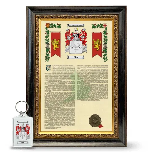 Glyn Framed Armorial History and Keychain - Heirloom
