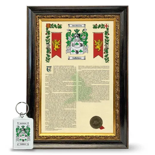 Godbehere Framed Armorial History and Keychain - Heirloom