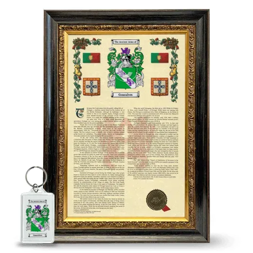 Goncalves Framed Armorial History and Keychain - Heirloom