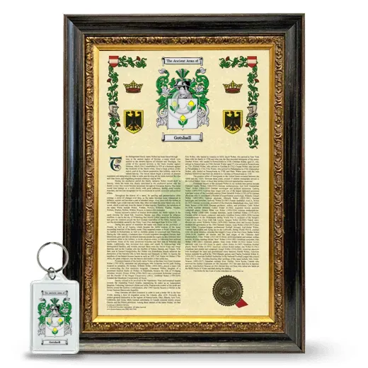 Gotshall Framed Armorial History and Keychain - Heirloom