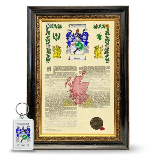 Grager Framed Armorial History and Keychain - Heirloom