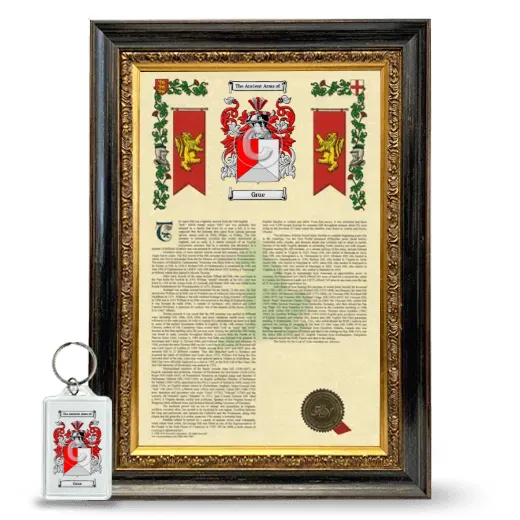 Grue Framed Armorial History and Keychain - Heirloom