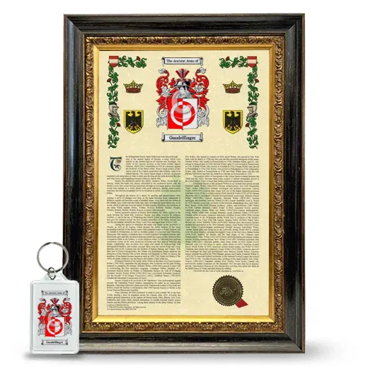 Gundelfinger Framed Armorial History and Keychain - Heirloom