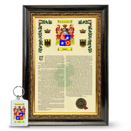 Gunter Framed Armorial History and Keychain - Heirloom