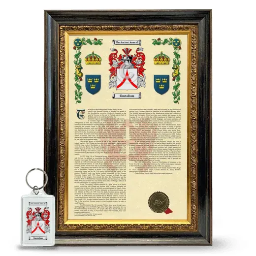 Gustafson Framed Armorial History and Keychain - Heirloom