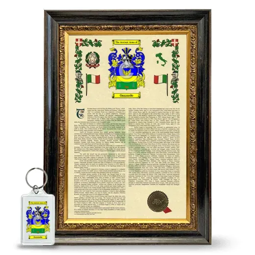 Guzzardo Framed Armorial History and Keychain - Heirloom