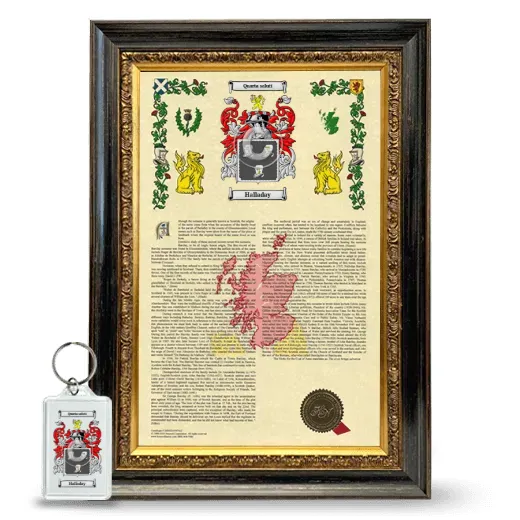 Halladay Framed Armorial History and Keychain - Heirloom