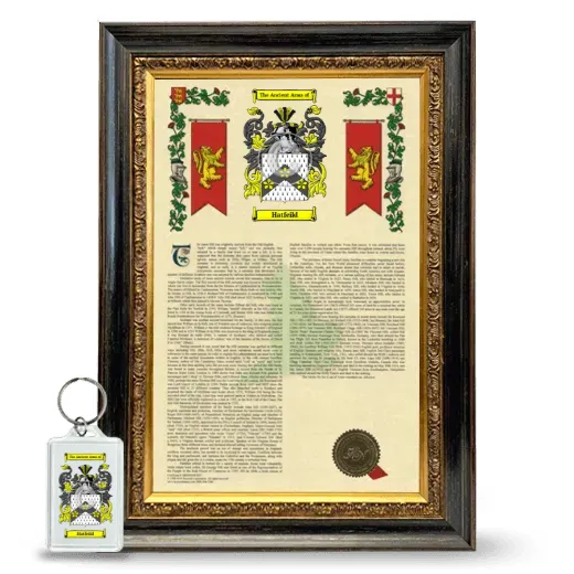 Hatfeild Framed Armorial History and Keychain - Heirloom